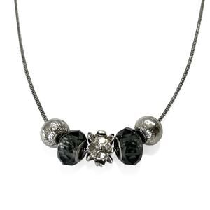 Necklace Slider Pendants Gray Faceted Beads Silver Tone Goth Glam Chic Elegance